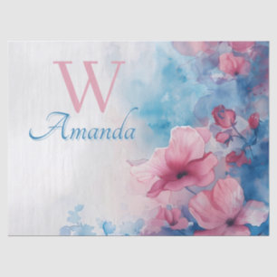 Soft Watercolor Flowers in Pink and Blue Tissue Paper