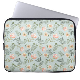 Soft watercolor flowers & leaves laptop sleeve