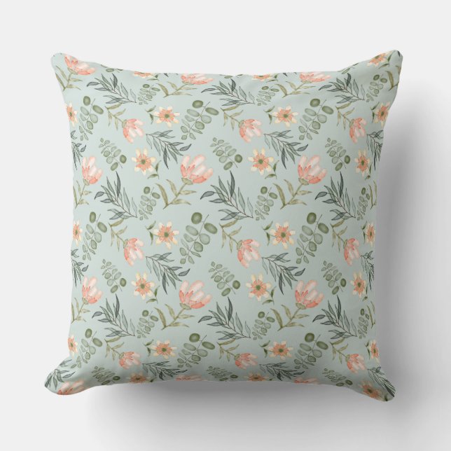 Soft watercolor flowers & leaves pattern Cushion (Front)