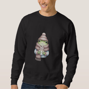 Soft Watercolor Frog in Beanie & Knitted Scarf Sweatshirt