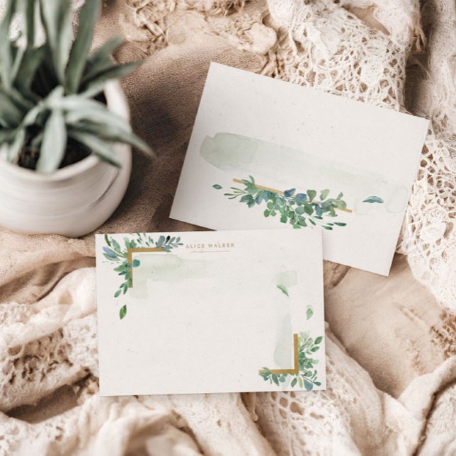 Soft Watercolor Gold Greenery Stationery Note Card (Creator Uploaded)