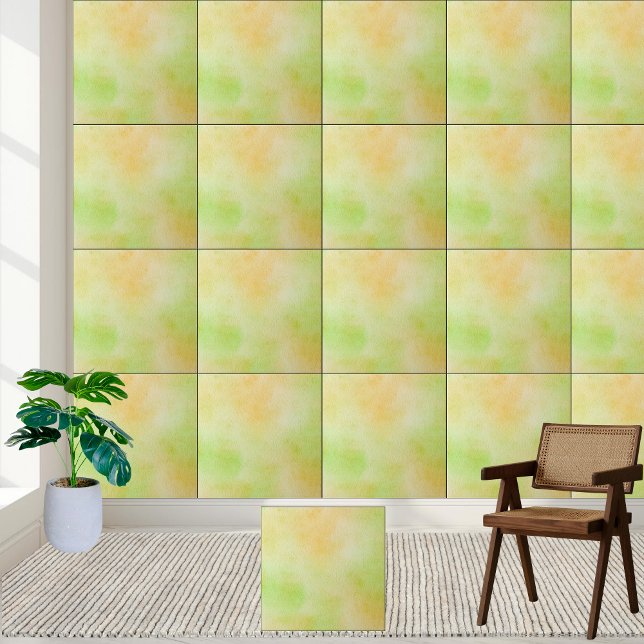 Soft Watercolor Green and Yellow Ceramic Tile (Soft Watercolor Green and Yellow Ceramic Tile)