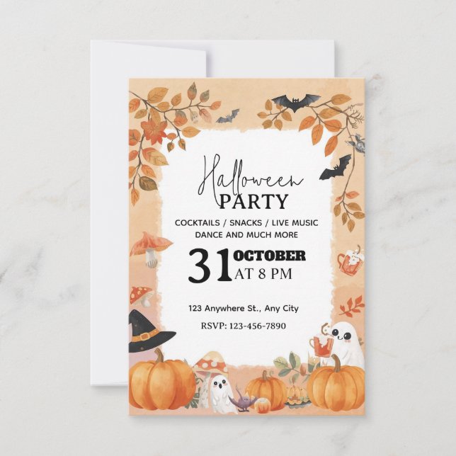 Soft Watercolor Halloween Party Invitation  (Front)