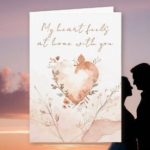 Soft Watercolor Heart with Botanical Flourishes Holiday Card