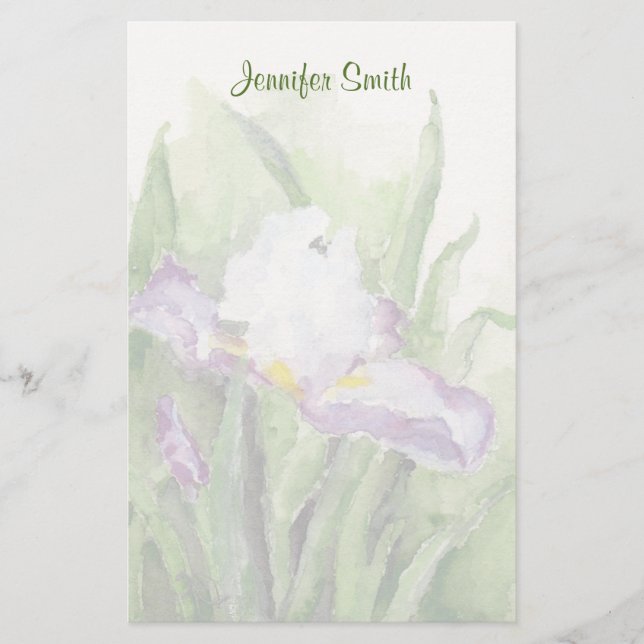 Soft Watercolor Iris Stationery (Front)
