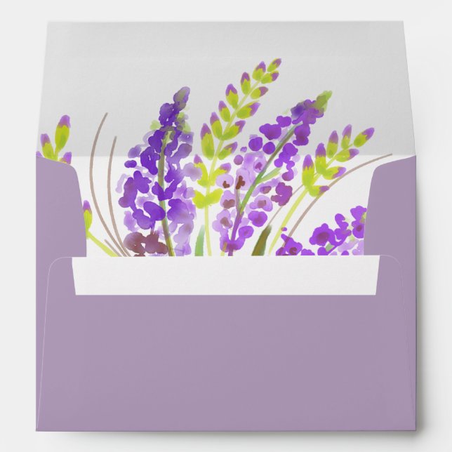 Soft Watercolor Lavender and Green Florals Envelope (Back (Bottom))