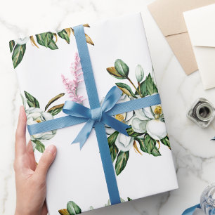 Soft Watercolor Magnolia Blue Pattern  Wrapping Paper