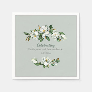 Soft Watercolor Magnolia Greenery Wedding  Napkin