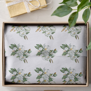 Soft Watercolor Magnolia Pattern Blue Tissue Paper
