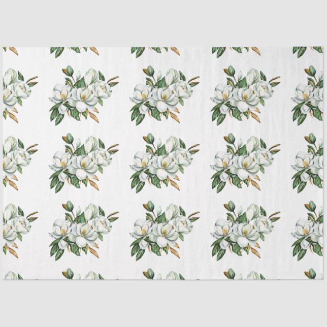 Soft Watercolor Magnolia Pattern Blue Tissue Paper (Front)