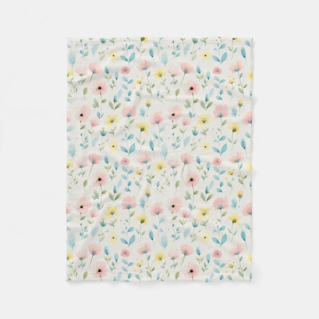 soft watercolor meadow blossoms fleece blanket (Front)