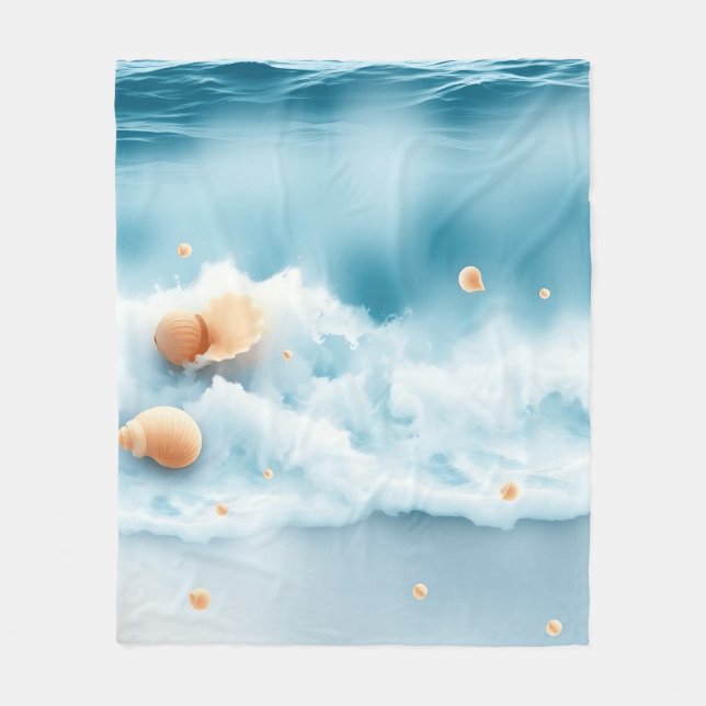 Soft Watercolor Ocean Waves with Shells Fleece Blanket (Front)