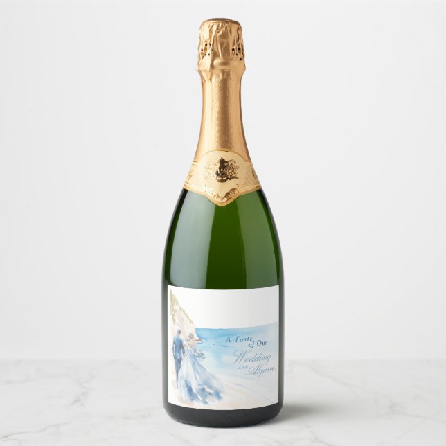 Soft Watercolor Ocean Wedding Sparkling Wine Label (Front)