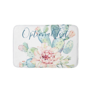 Soft Watercolor Pastel Blooming Cactus  Bath Mat
