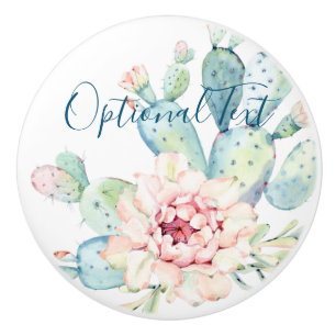 Soft Watercolor Pastel Blooming Cactus Ceramic Knob