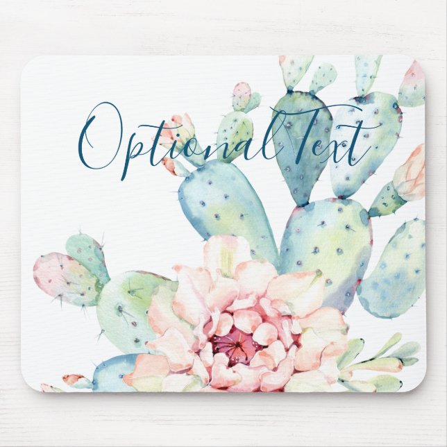 Soft Watercolor Pastel Blooming Cactus  Mouse Mat (Front)