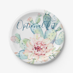 Soft Watercolor Pastel Blooming Cactus Paper Plate