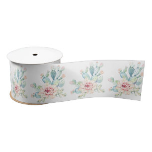 Soft Watercolor Pastel Blooming Cactus  Satin Ribb Satin Ribbon