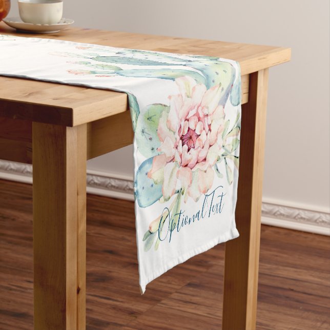 Soft Watercolor Pastel Blooming Cactus  Short Table Runner (In Situ)