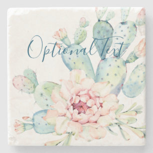 Soft Watercolor Pastel Blooming Cactus Stone Coaster
