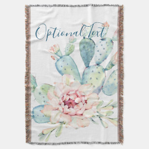 Soft Watercolor Pastel Blooming Cactus Throw Blanket