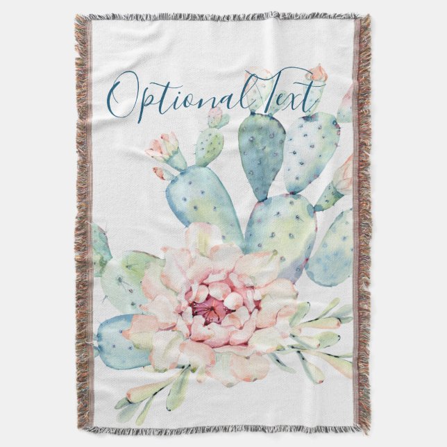 Soft Watercolor Pastel Blooming Cactus  Throw Blanket (Front Vertical)