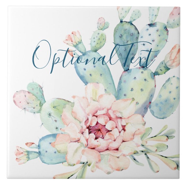 Soft Watercolor Pastel Blooming Cactus  Tile (Front)