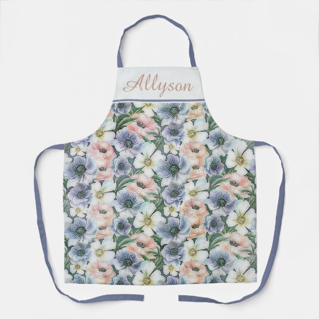 Soft watercolor pastel floral  apron (Front)