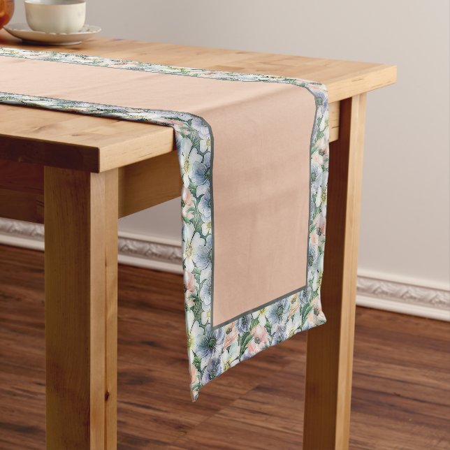 Soft watercolor pastel floral  medium table runner (In Situ)