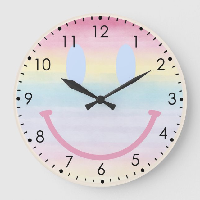 Soft Watercolor Pastel Rainbow Smile Wall Clock (Front)