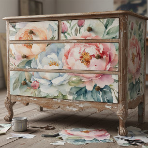 Soft Watercolor Peonies in Pastel Blush and Blue  Tissue Paper