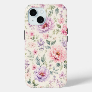 Soft Watercolor Peony Floral iPhone 15 Case