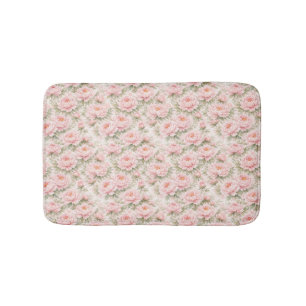 Soft Watercolor Peony Floral Seamless Pattern Bath Mat