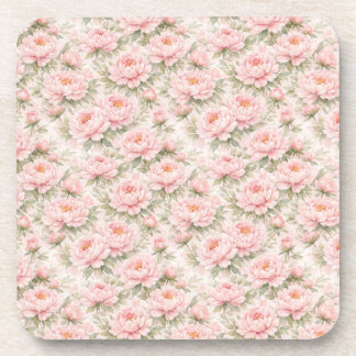 Soft Watercolor Peony Floral Seamless Pattern Coaster