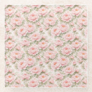 Soft Watercolor Peony Floral Seamless Pattern Glass Coaster