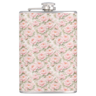 Soft Watercolor Peony Floral Seamless Pattern Hip Flask