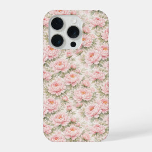 Soft Watercolor Peony Floral Seamless Pattern iPhone 15 Pro Case