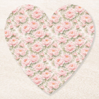 Soft Watercolor Peony Floral Seamless Pattern Paper Coaster