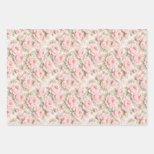 Soft Watercolor Peony Floral Seamless Pattern Wrapping Paper Sheet