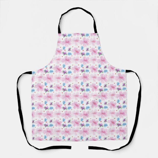 Soft Watercolor Pink Floral Pattern  Apron (Front)