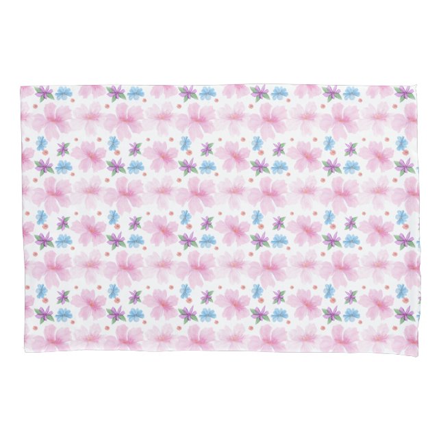Soft Watercolor Pink Floral Pattern  Pillowcase (Front)