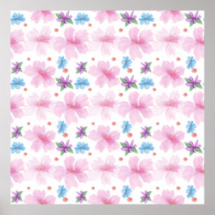 Soft Watercolor Pink Floral Pattern Poster