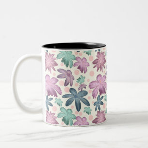 Soft Watercolor Pink Floral Pattern Wallpaper Two-Tone Coffee Mug