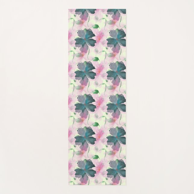 Soft Watercolor Pink Floral Pattern Yoga Mat (Front)