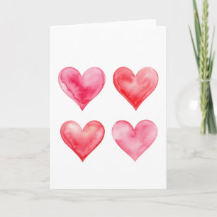 Soft Watercolor Pink Red Heart Valentine Wedding Card