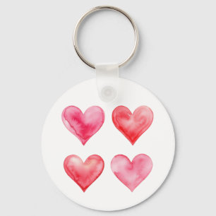 Soft Watercolor Pink Red Heart Valentine Wedding Key Ring