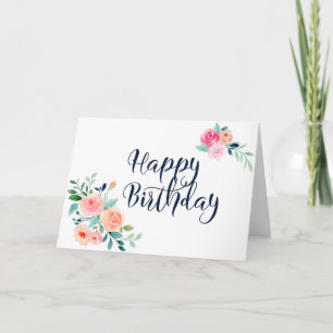 Soft Watercolor Rose Design Blank Birthday Card