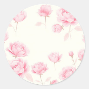 Soft Watercolor Roses and Peonies Classic Round Sticker
