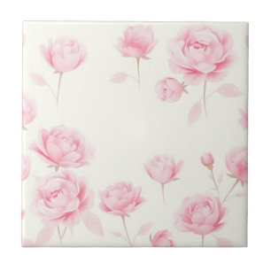 Soft Watercolor Roses and Peonies Tile
