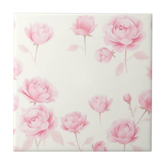 Soft Watercolor Roses and Peonies Tile (Front)